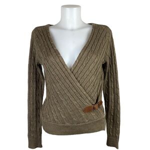 Vintage Ralph Lauren Blue Label Linen Cable Knit Wrap Sweater w/ Leather Buckle